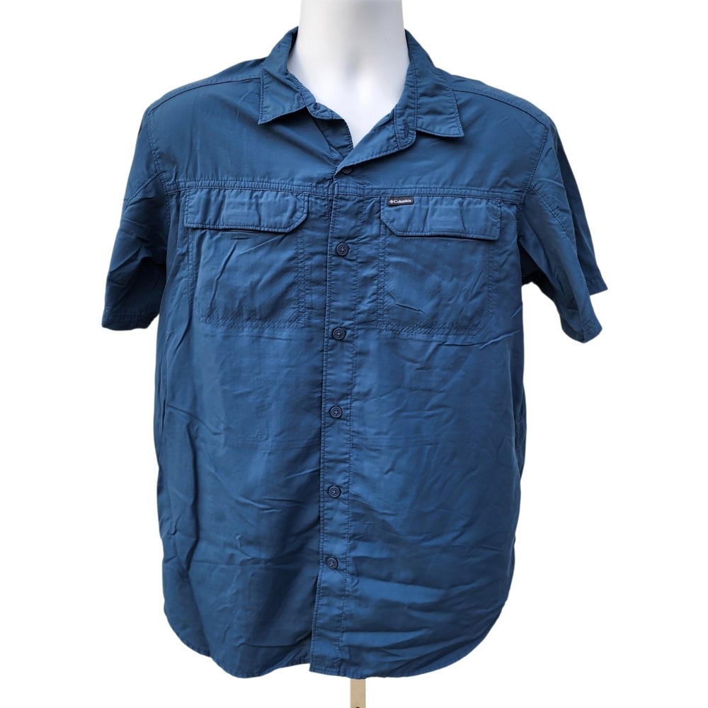 Columbia Omni-Shade Plaid Fishing Shirt Mens Medium Blue Short Sleeve Vent